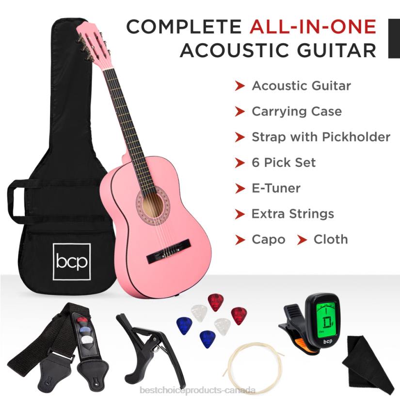 4LT21116 Pink Best Choice Products Beginner Acoustic Guitar Set w/ Case, Strap, Digital Tuner, Strings