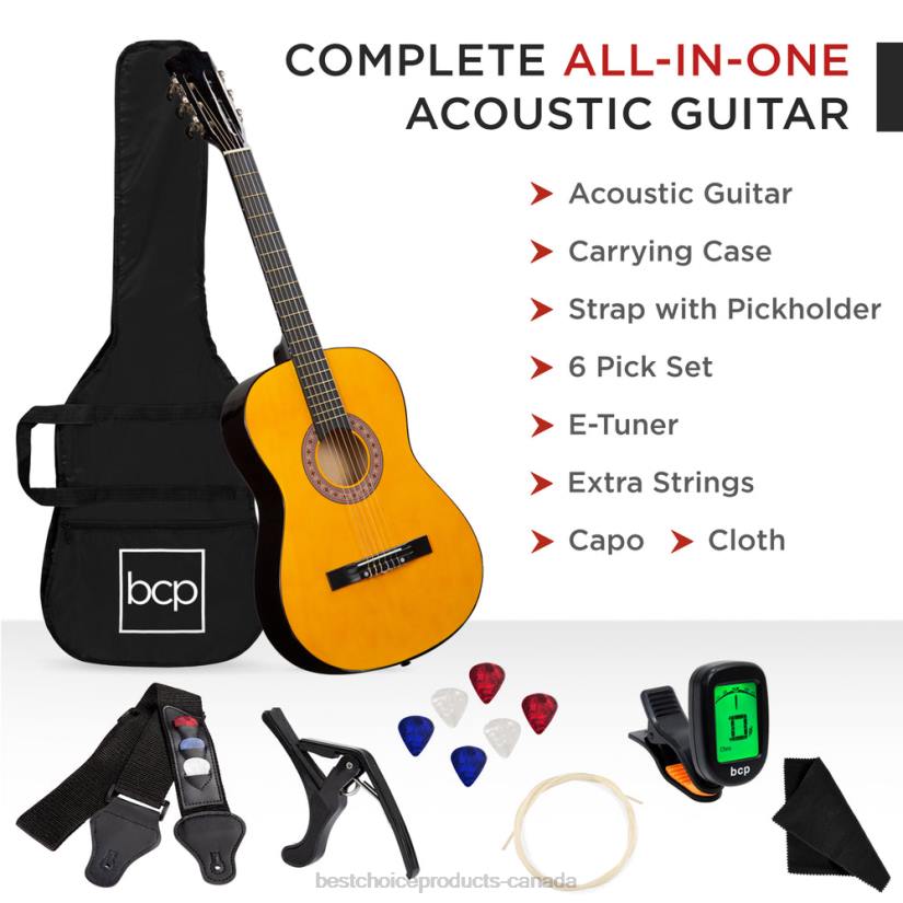 4LT21117 Natural Best Choice Products Beginner Acoustic Guitar Set w/ Case, Strap, Digital Tuner, Strings