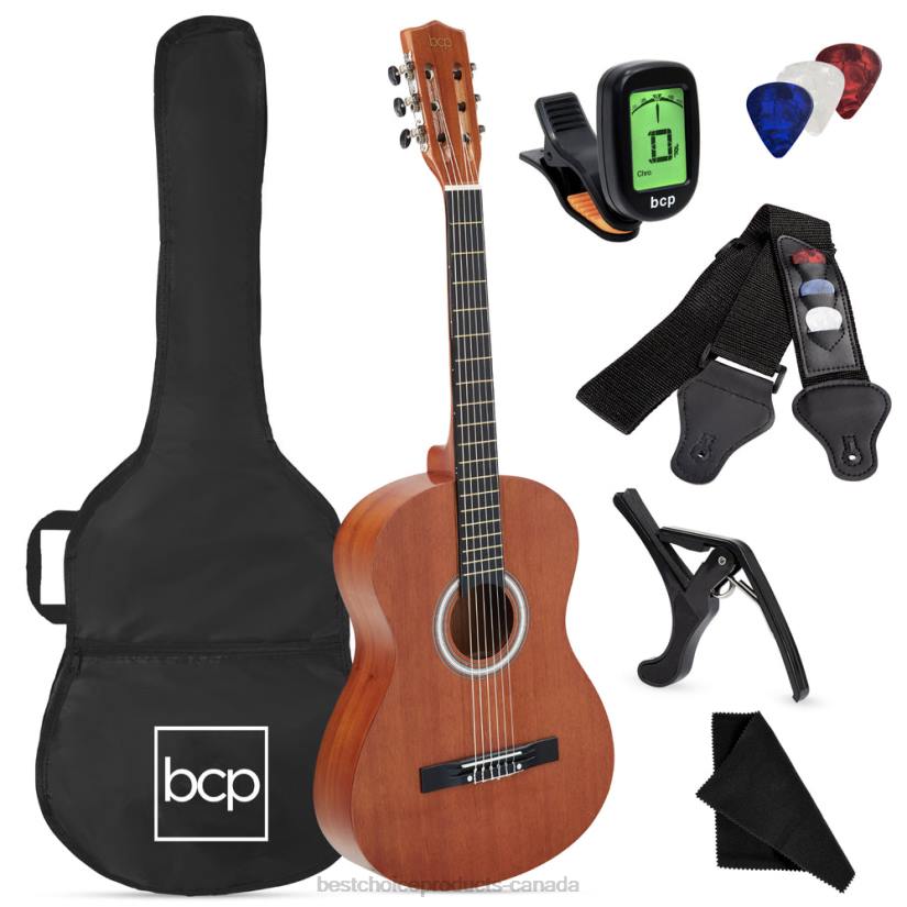 4LT21121 Natural Mahogany Best Choice Products Beginner Acoustic Guitar Set w/ Case, Strap, Digital Tuner, Strings