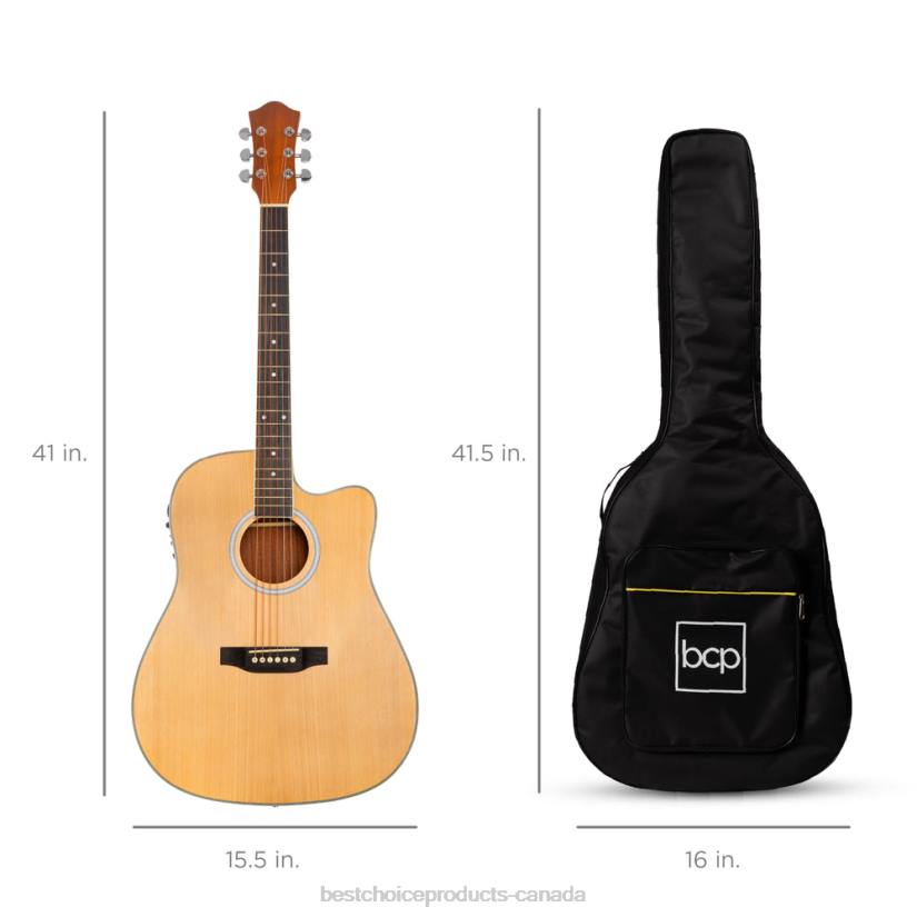4LT21139 Natural Best Choice Products 41in Beginner Acoustic Electric Cutaway Guitar Set w/ Case, Strap