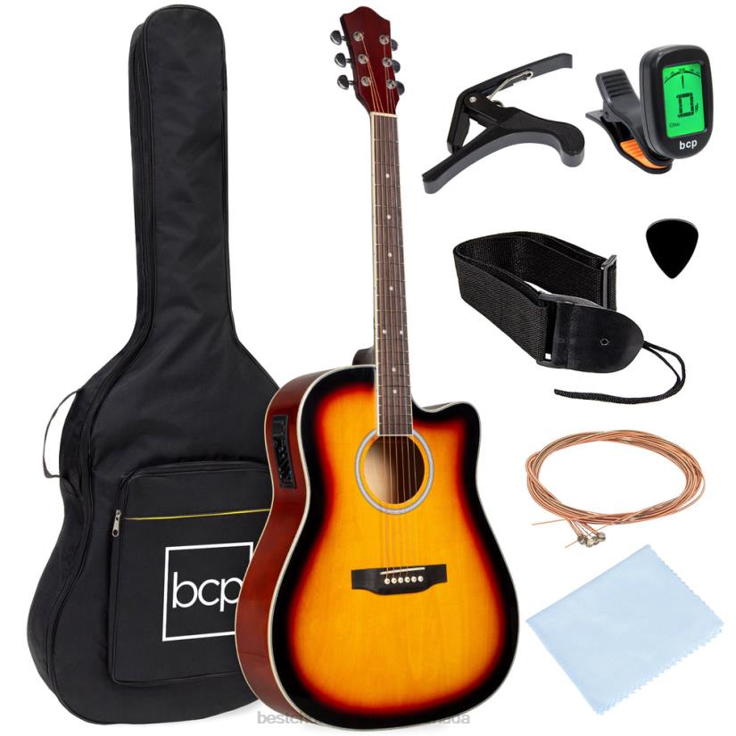 4LT21140 Sunburst Best Choice Products 41in Beginner Acoustic Electric Cutaway Guitar Set w/ Case, Strap