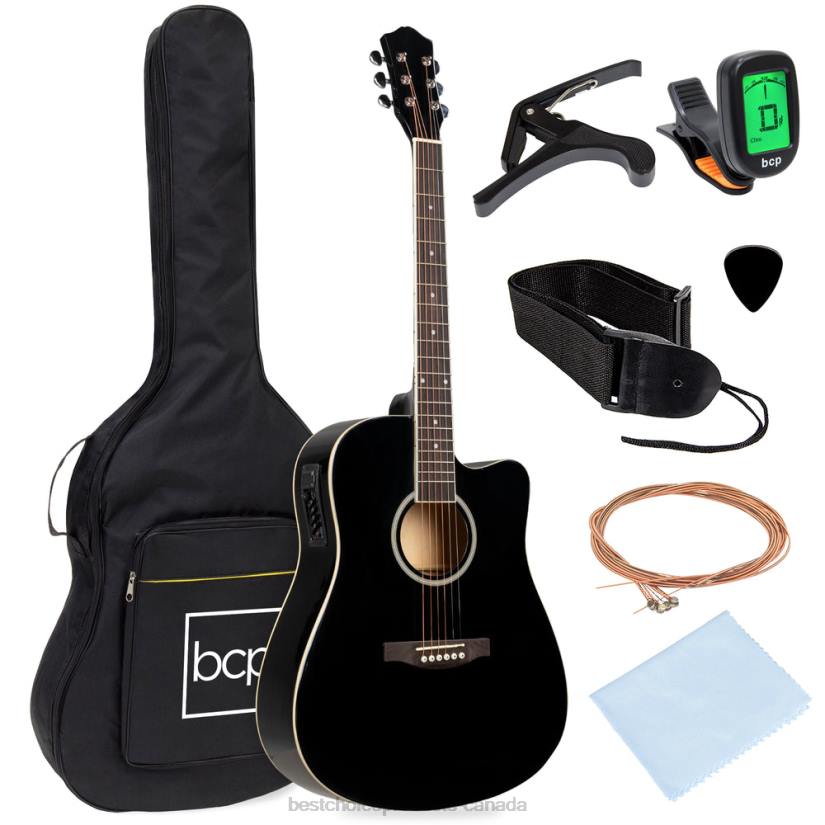 4LT21141 Black Best Choice Products 41in Beginner Acoustic Electric Cutaway Guitar Set w/ Case, Strap