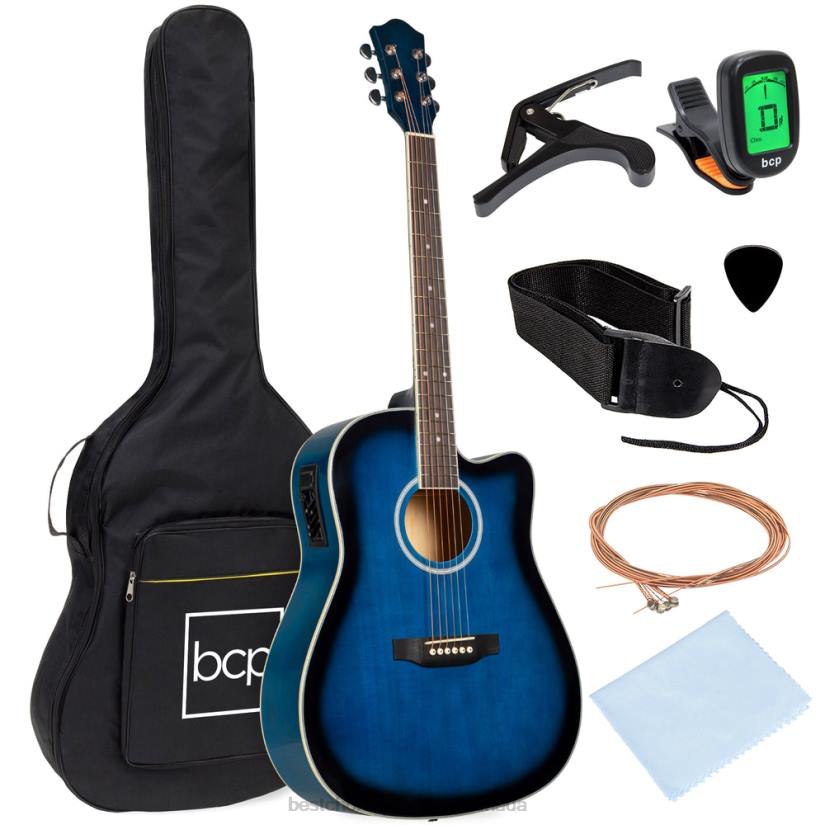 4LT21142 Blue Best Choice Products 41in Beginner Acoustic Electric Cutaway Guitar Set w/ Case, Strap