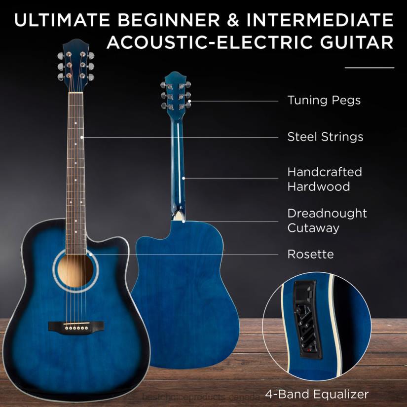4LT21142 Blue Best Choice Products 41in Beginner Acoustic Electric Cutaway Guitar Set w/ Case, Strap