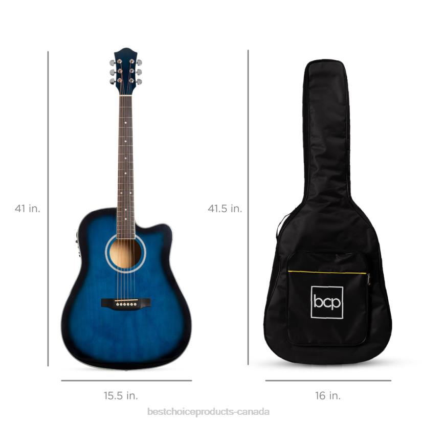 4LT21142 Blue Best Choice Products 41in Beginner Acoustic Electric Cutaway Guitar Set w/ Case, Strap