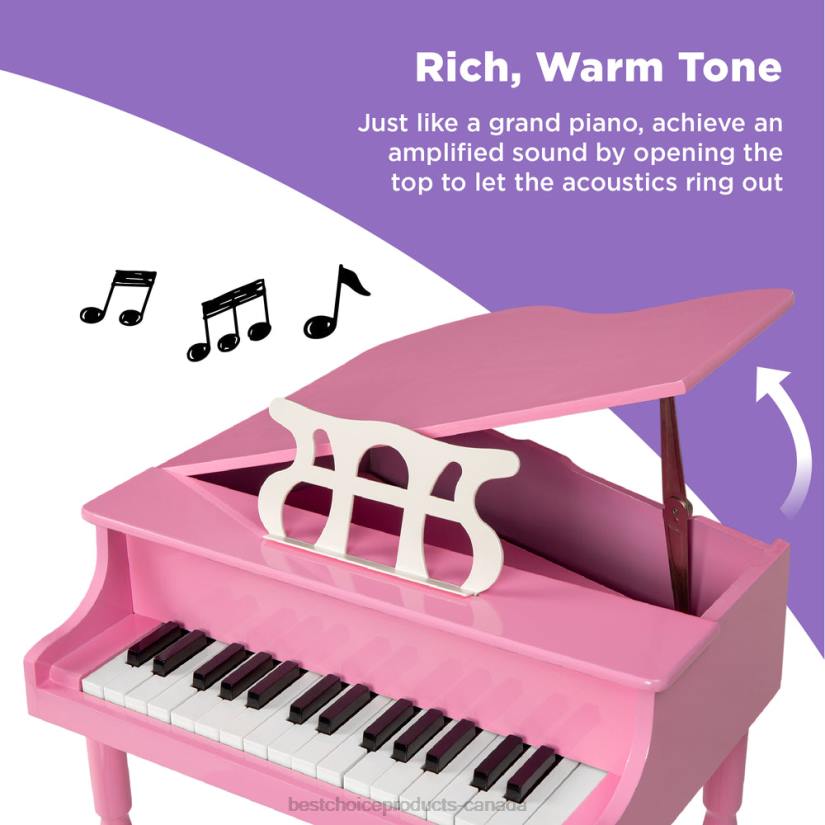 4LT21122 Pink Best Choice Products Kids Mini Wooden Grand Piano w/ Lid, Bench, Music Rack, Song Book, Stickers
