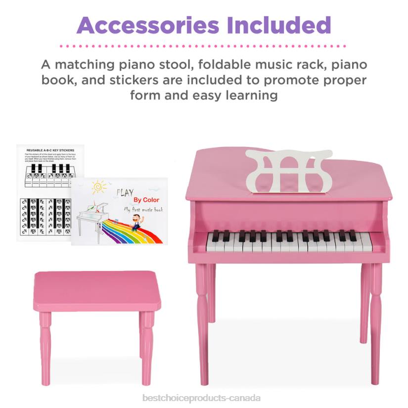 4LT21122 Pink Best Choice Products Kids Mini Wooden Grand Piano w/ Lid, Bench, Music Rack, Song Book, Stickers