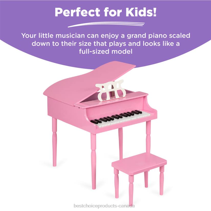 4LT21122 Pink Best Choice Products Kids Mini Wooden Grand Piano w/ Lid, Bench, Music Rack, Song Book, Stickers