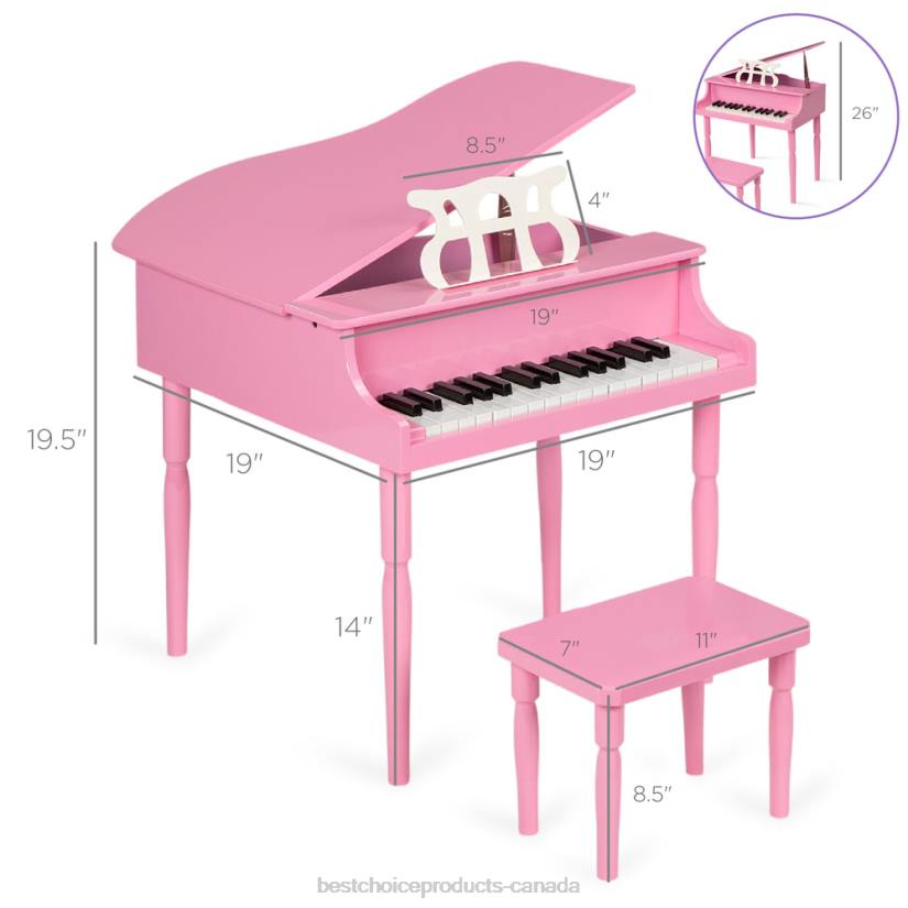 4LT21122 Pink Best Choice Products Kids Mini Wooden Grand Piano w/ Lid, Bench, Music Rack, Song Book, Stickers