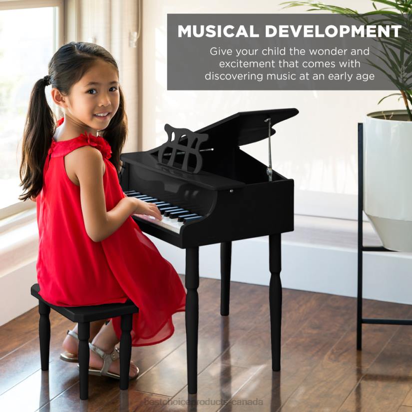 4LT21123 Black Best Choice Products Kids Mini Wooden Grand Piano w/ Lid, Bench, Music Rack, Song Book, Stickers
