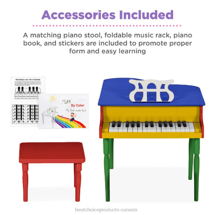 4LT21125 Multi-Color Best Choice Products Kids Mini Wooden Grand Piano w/ Lid, Bench, Music Rack, Song Book, Stickers
