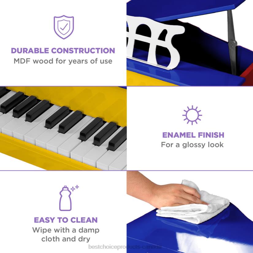 4LT21125 Multi-Color Best Choice Products Kids Mini Wooden Grand Piano w/ Lid, Bench, Music Rack, Song Book, Stickers