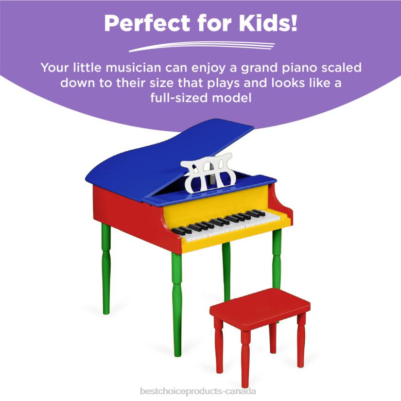 4LT21125 Multi-Color Best Choice Products Kids Mini Wooden Grand Piano w/ Lid, Bench, Music Rack, Song Book, Stickers