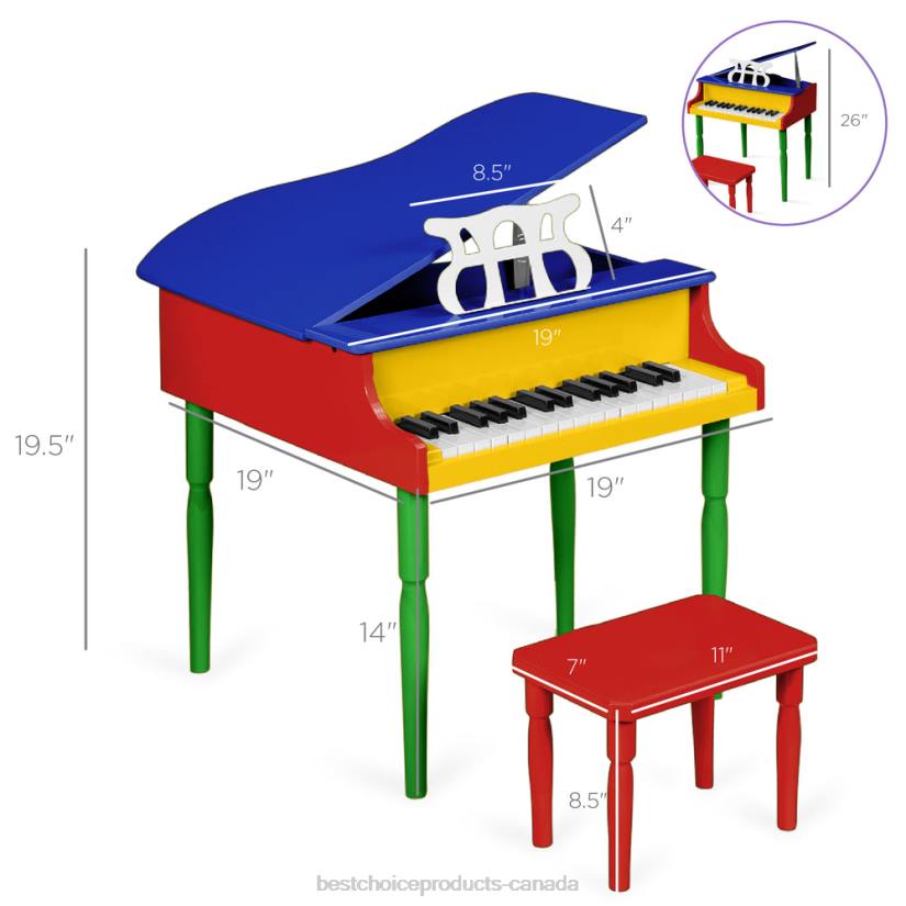 4LT21125 Multi-Color Best Choice Products Kids Mini Wooden Grand Piano w/ Lid, Bench, Music Rack, Song Book, Stickers