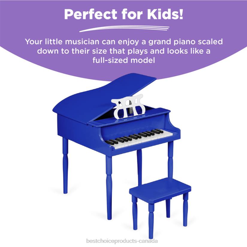 4LT21127 Dark Blue Best Choice Products Kids Mini Wooden Grand Piano w/ Lid, Bench, Music Rack, Song Book, Stickers