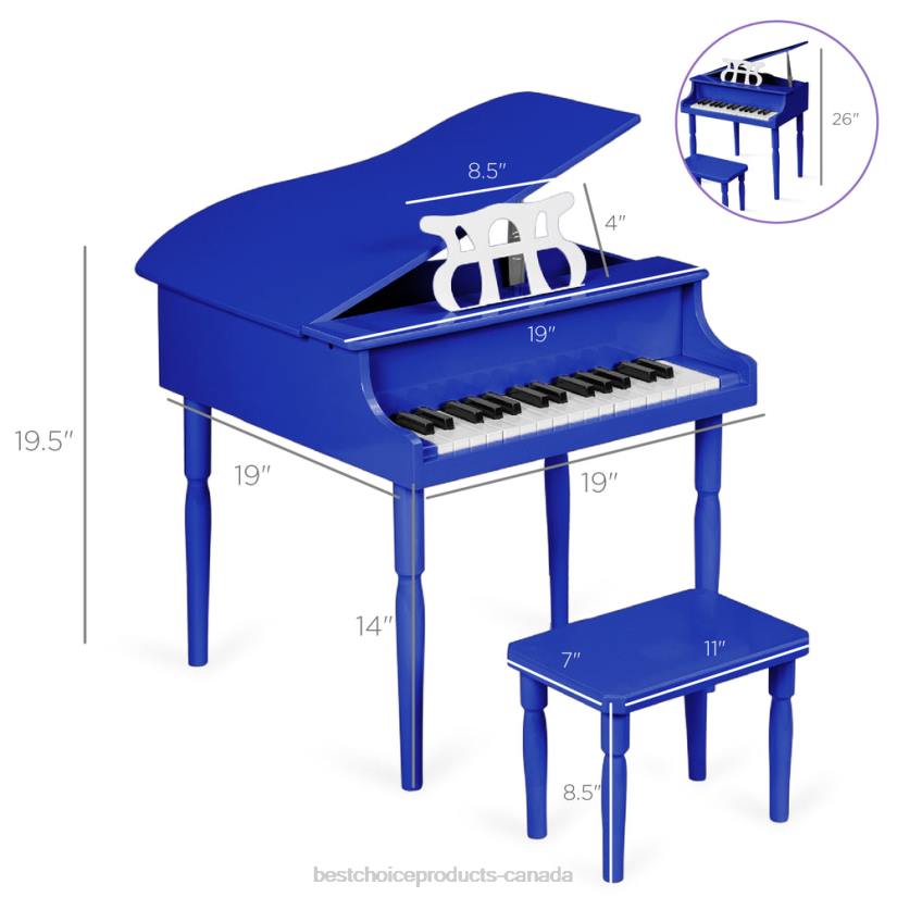 4LT21127 Dark Blue Best Choice Products Kids Mini Wooden Grand Piano w/ Lid, Bench, Music Rack, Song Book, Stickers