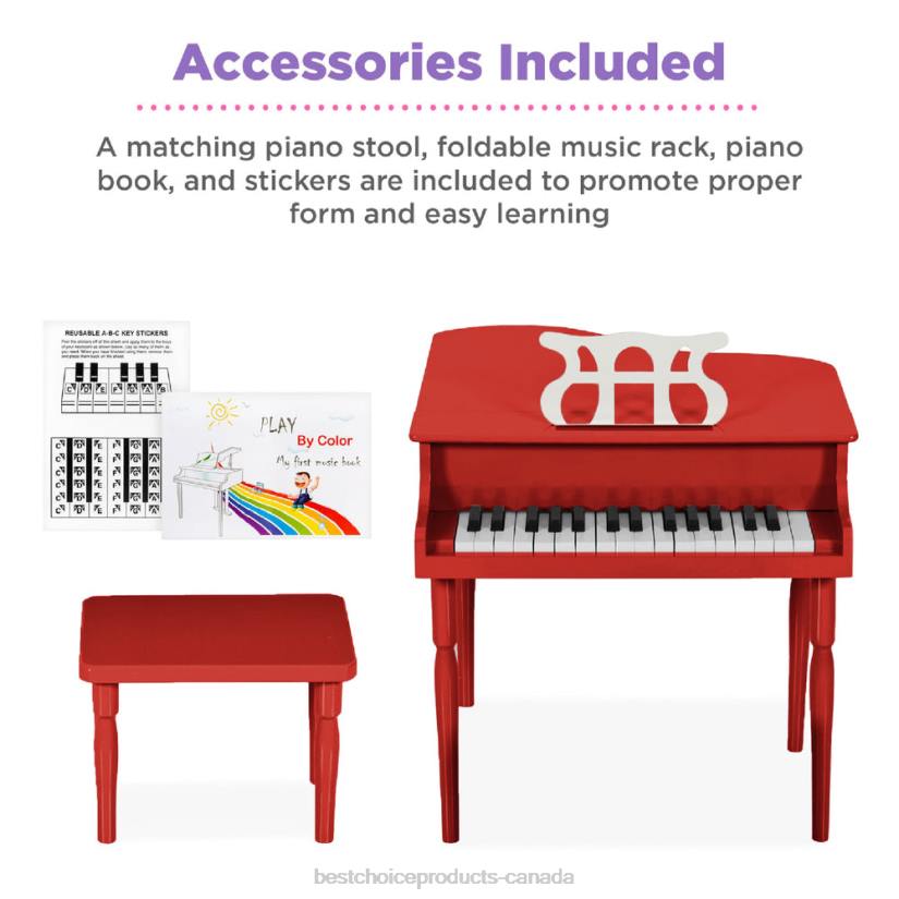 4LT21128 Red Best Choice Products Kids Mini Wooden Grand Piano w/ Lid, Bench, Music Rack, Song Book, Stickers