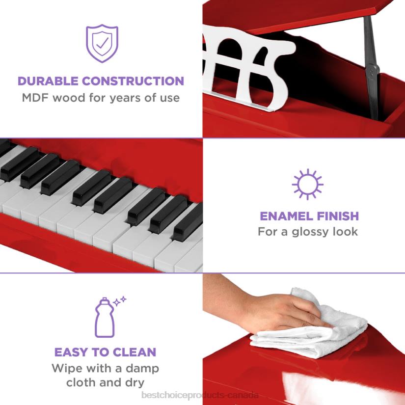 4LT21128 Red Best Choice Products Kids Mini Wooden Grand Piano w/ Lid, Bench, Music Rack, Song Book, Stickers