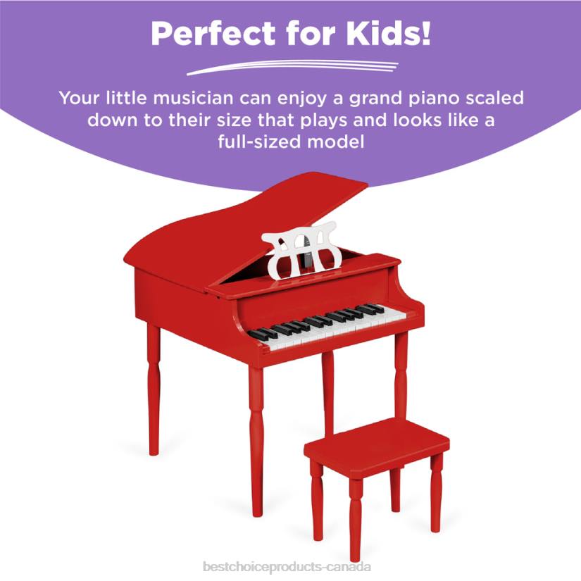 4LT21128 Red Best Choice Products Kids Mini Wooden Grand Piano w/ Lid, Bench, Music Rack, Song Book, Stickers