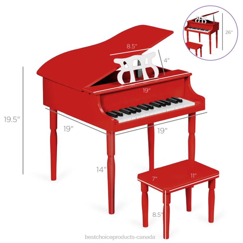 4LT21128 Red Best Choice Products Kids Mini Wooden Grand Piano w/ Lid, Bench, Music Rack, Song Book, Stickers
