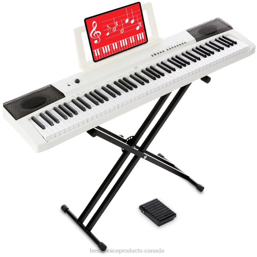 4LT21130 White Best Choice Products 88-Key Digital Piano Set w/ Semi-Weighted Keys, Stand, Sustain Pedal