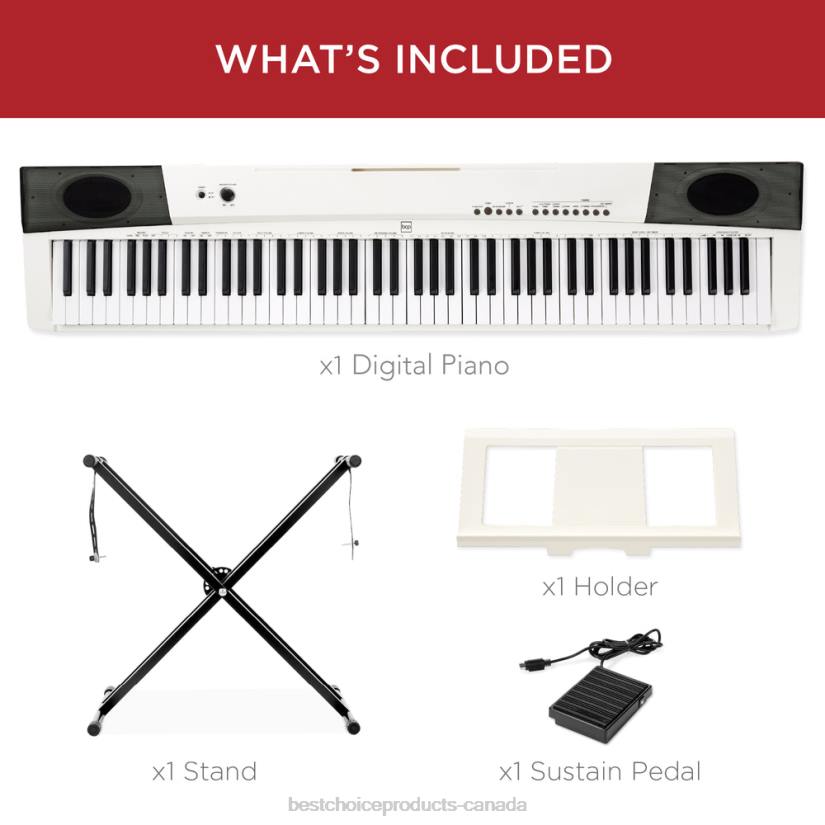 4LT21130 White Best Choice Products 88-Key Digital Piano Set w/ Semi-Weighted Keys, Stand, Sustain Pedal
