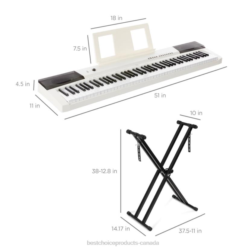 4LT21130 White Best Choice Products 88-Key Digital Piano Set w/ Semi-Weighted Keys, Stand, Sustain Pedal