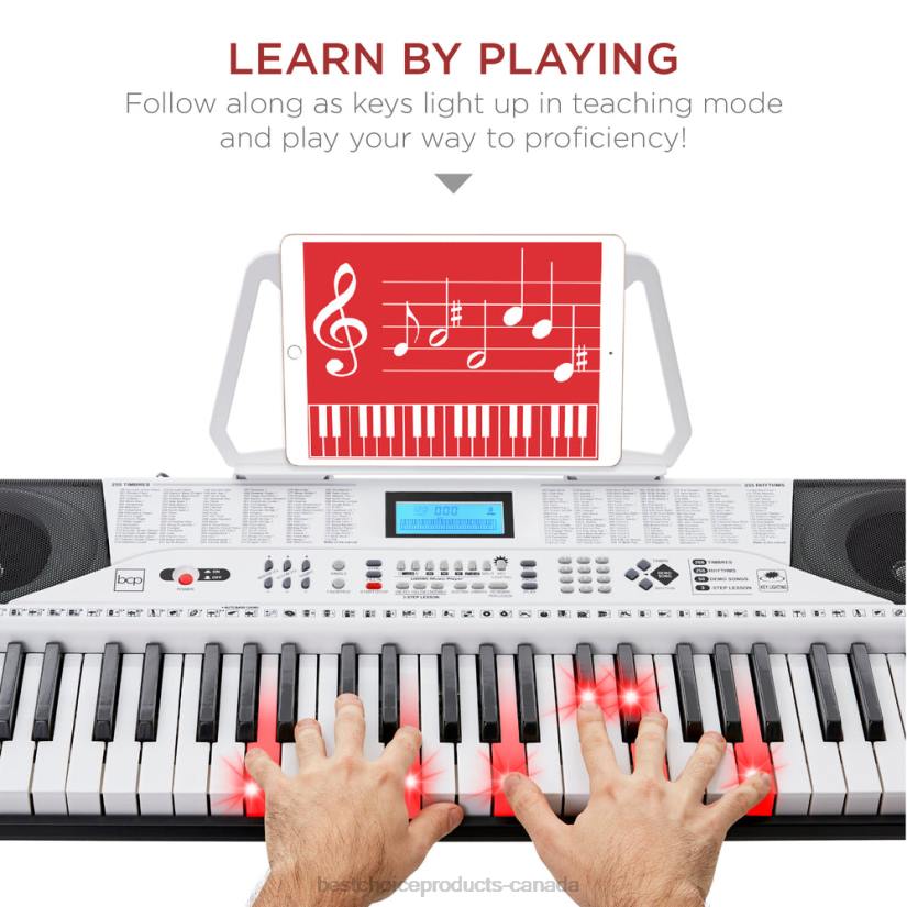 4LT21131 White Best Choice Products 61-Key Beginners Electronic Keyboard Piano Set w/ Lighted Keys, Headphones
