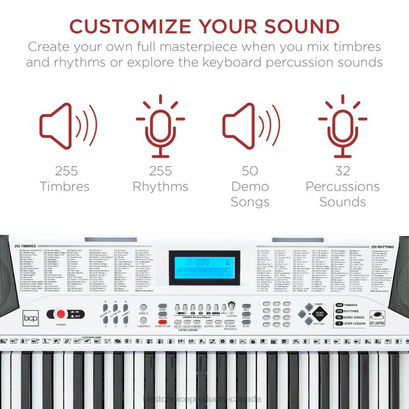 4LT21131 White Best Choice Products 61-Key Beginners Electronic Keyboard Piano Set w/ Lighted Keys, Headphones