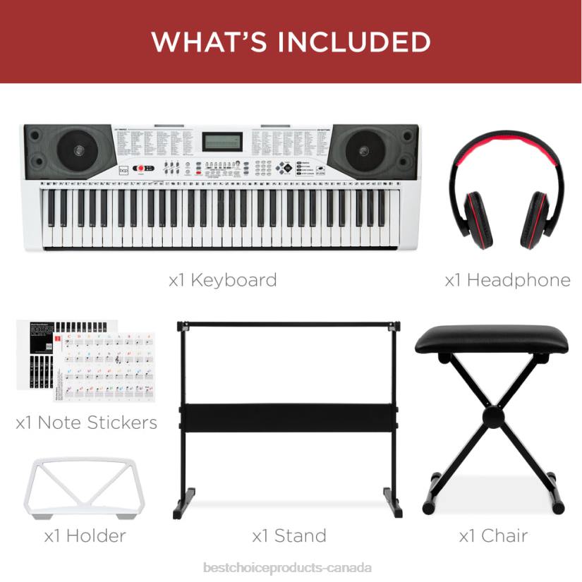 4LT21131 White Best Choice Products 61-Key Beginners Electronic Keyboard Piano Set w/ Lighted Keys, Headphones