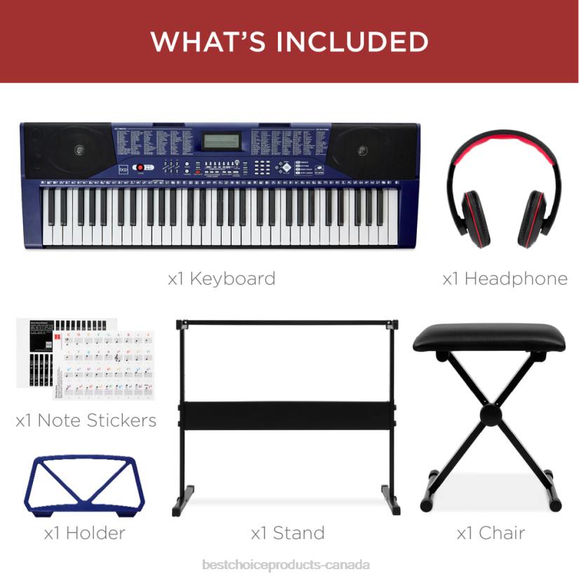 4LT21132 Blue Best Choice Products 61-Key Beginners Electronic Keyboard Piano Set w/ Lighted Keys, Headphones