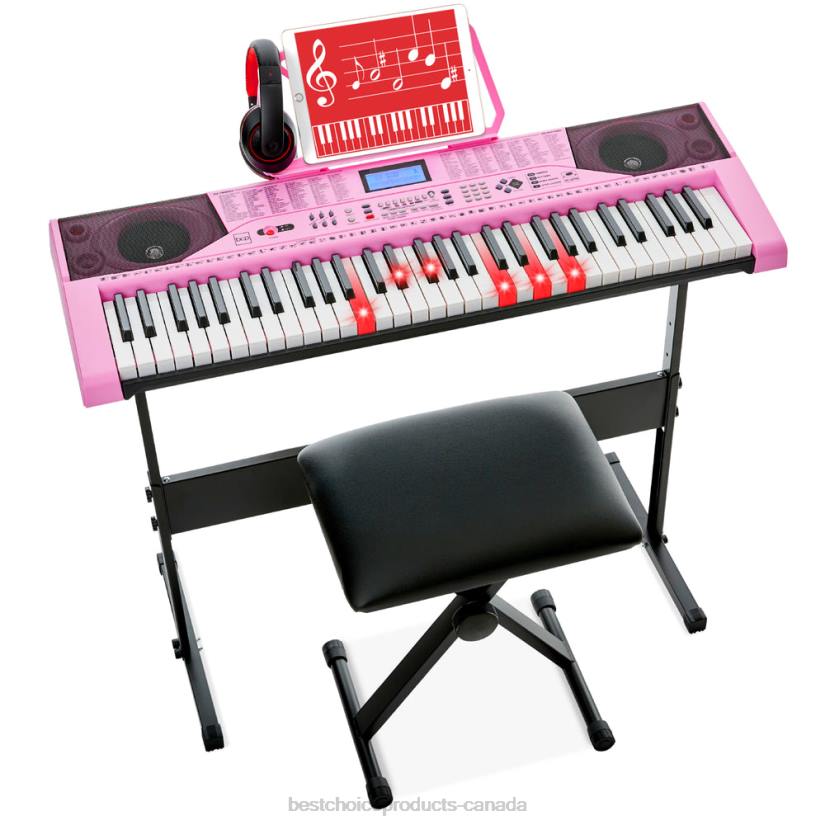 4LT21133 Pink Best Choice Products 61-Key Beginners Electronic Keyboard Piano Set w/ Lighted Keys, Headphones