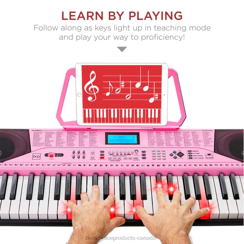 4LT21133 Pink Best Choice Products 61-Key Beginners Electronic Keyboard Piano Set w/ Lighted Keys, Headphones