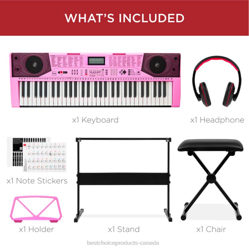 4LT21133 Pink Best Choice Products 61-Key Beginners Electronic Keyboard Piano Set w/ Lighted Keys, Headphones