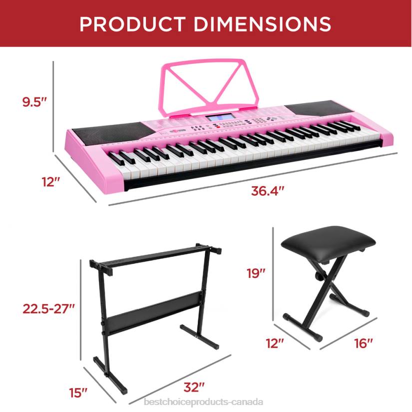 4LT21133 Pink Best Choice Products 61-Key Beginners Electronic Keyboard Piano Set w/ Lighted Keys, Headphones