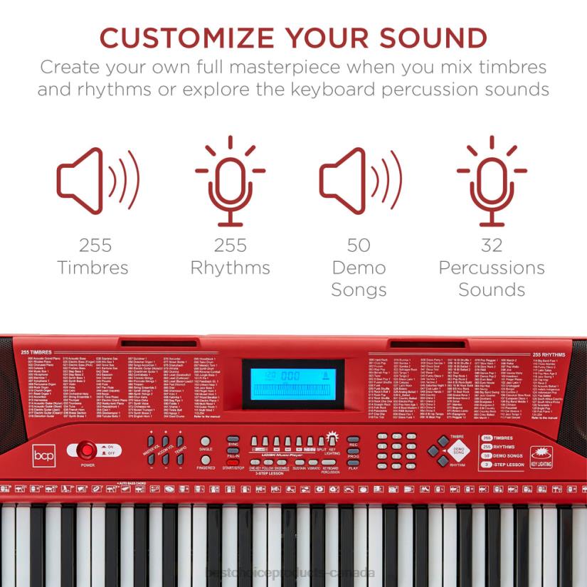 4LT21134 Red Best Choice Products 61-Key Beginners Electronic Keyboard Piano Set w/ Lighted Keys, Headphones