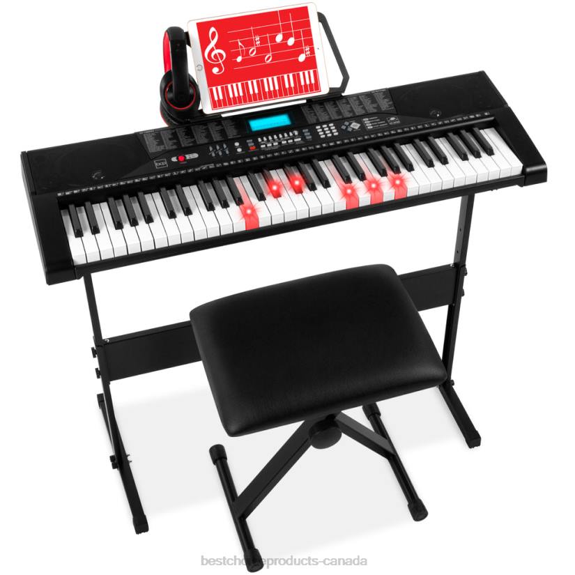 4LT21135 Black Best Choice Products 61-Key Beginners Electronic Keyboard Piano Set w/ Lighted Keys, Headphones