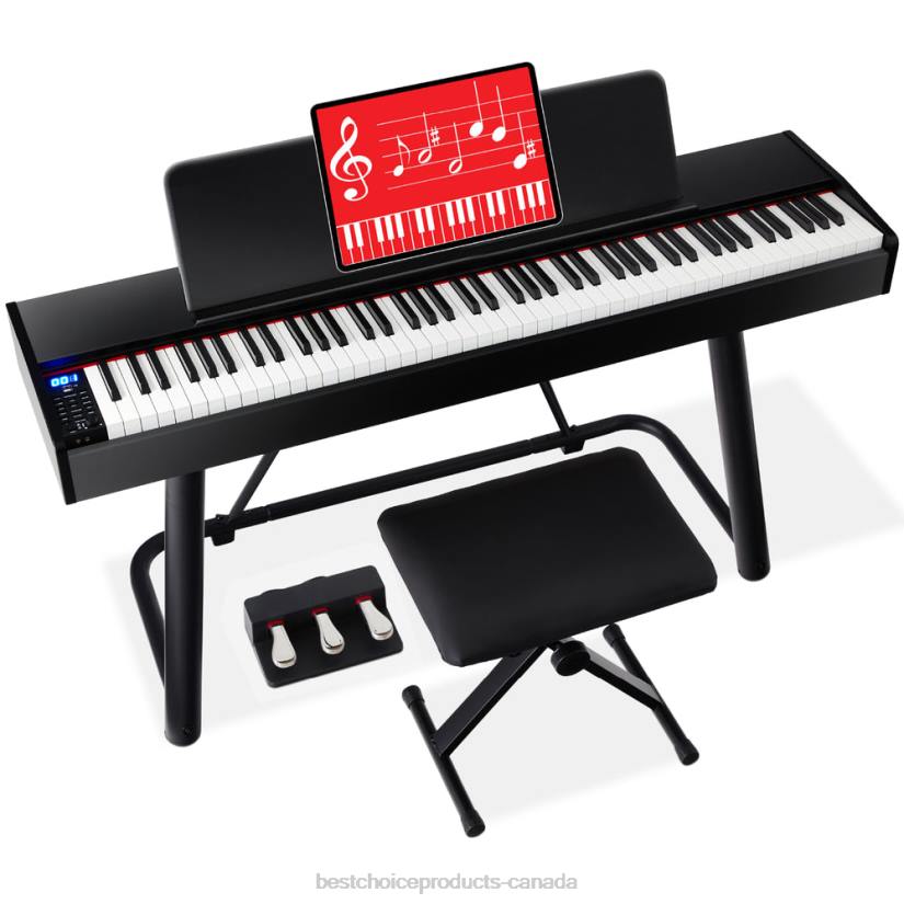 4LT21148 Black Best Choice Products 88-Key Weighted Full Size Digital Piano Set w/ U-Stand, 3 Sustain Pedal Unit