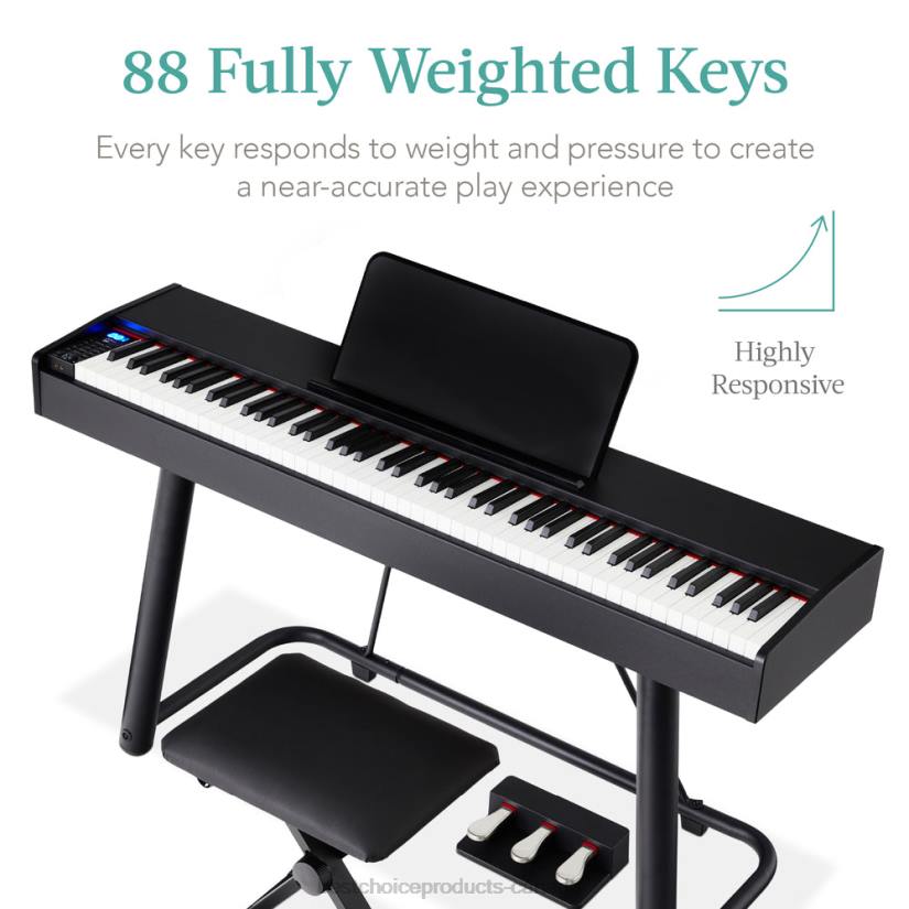 4LT21148 Black Best Choice Products 88-Key Weighted Full Size Digital Piano Set w/ U-Stand, 3 Sustain Pedal Unit