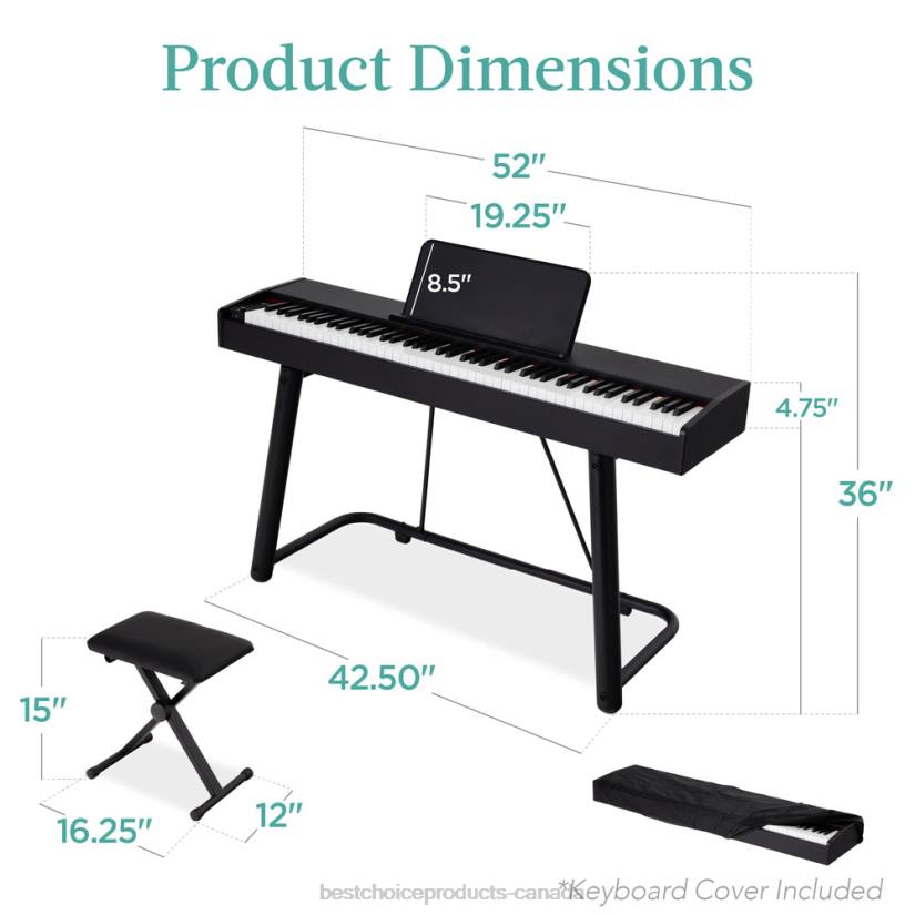 4LT21148 Black Best Choice Products 88-Key Weighted Full Size Digital Piano Set w/ U-Stand, 3 Sustain Pedal Unit