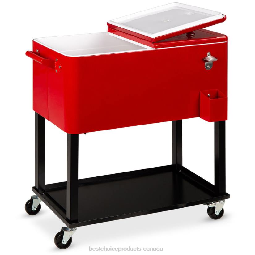 4LT21461 Red Best Choice Products Portable Rolling Cooler Cart w/ Bottle Opener, Catch Tray