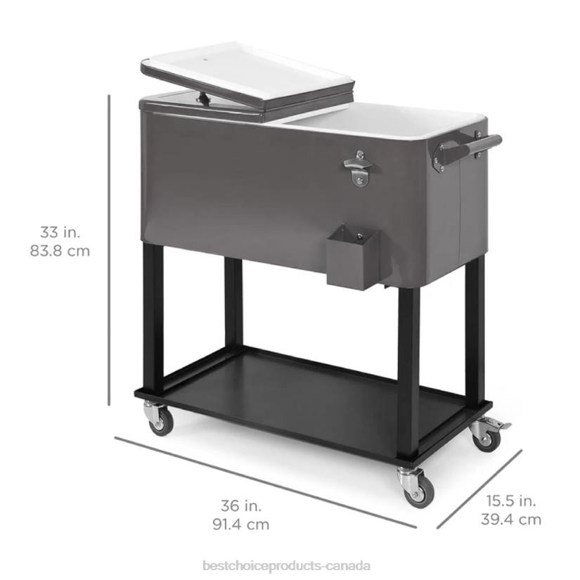 4LT21462 Gray Best Choice Products Portable Rolling Cooler Cart w/ Bottle Opener, Catch Tray