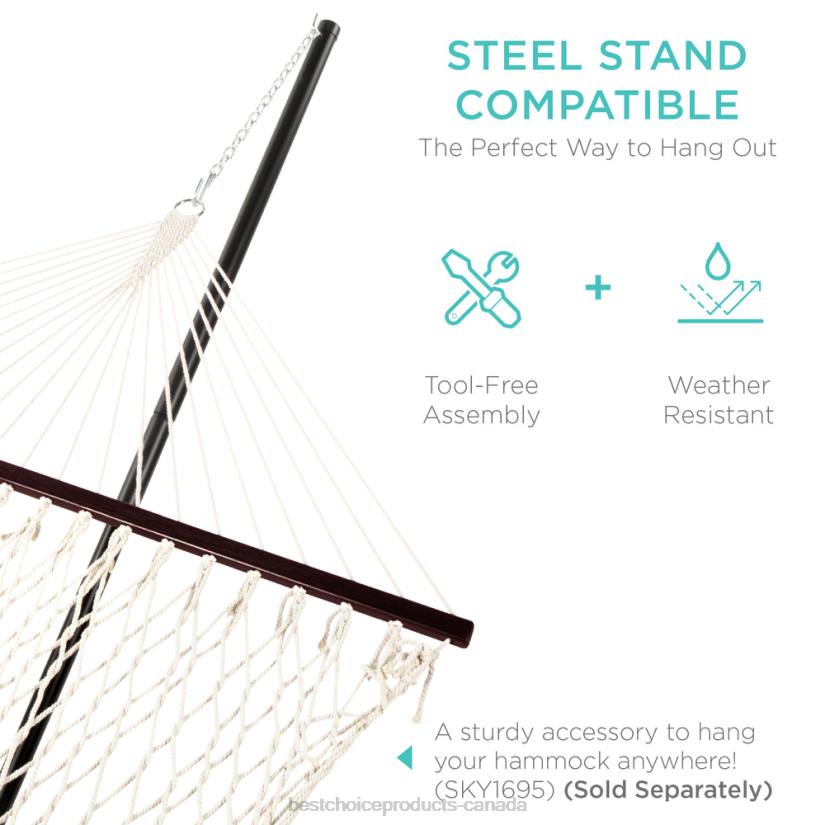 4LT21427 Espresso Wood Best Choice Products Cotton Rope 2-Person Double Hammock w/ Spreader Bars, Carrying Case