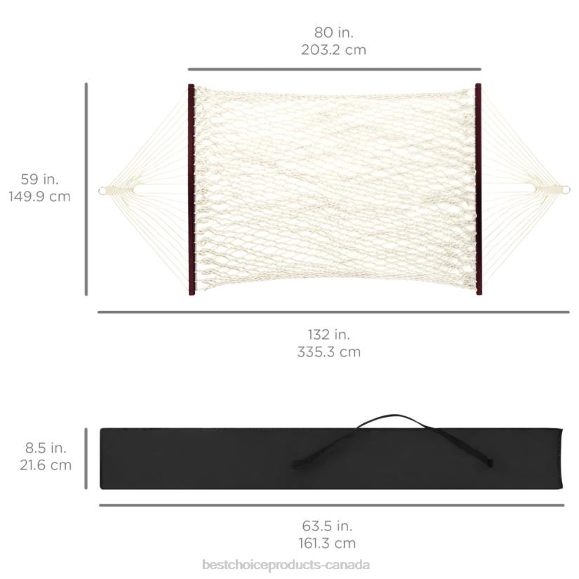 4LT21427 Espresso Wood Best Choice Products Cotton Rope 2-Person Double Hammock w/ Spreader Bars, Carrying Case