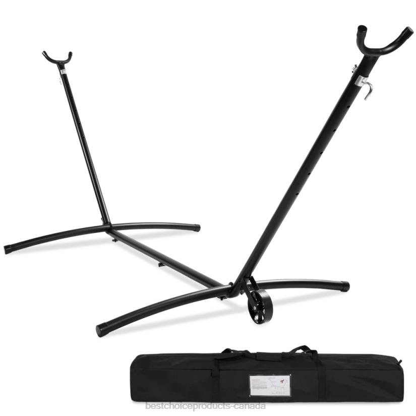 4LT21441 Black Best Choice Products Portable Heavy-Duty Steel Hammock Stand w/ Built-In Wheel, Case