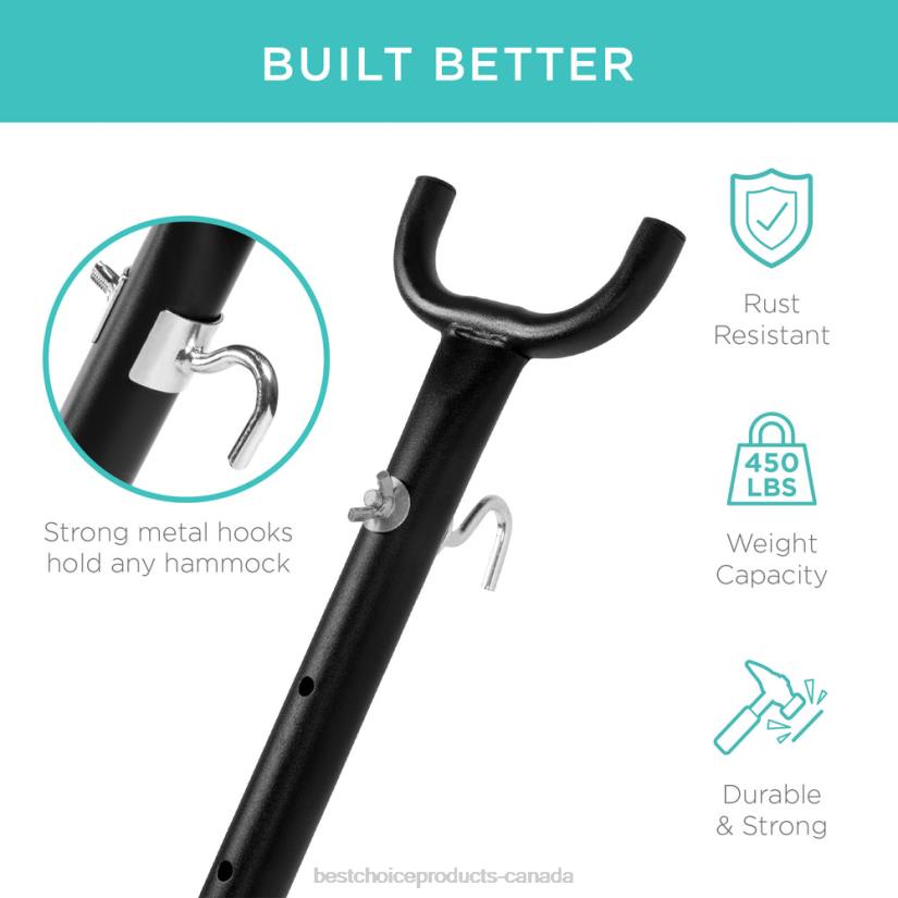 4LT21441 Black Best Choice Products Portable Heavy-Duty Steel Hammock Stand w/ Built-In Wheel, Case