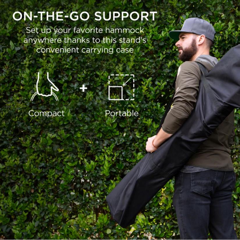 4LT21441 Black Best Choice Products Portable Heavy-Duty Steel Hammock Stand w/ Built-In Wheel, Case