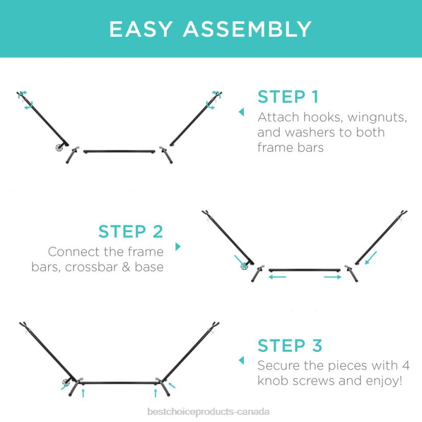 4LT21441 Black Best Choice Products Portable Heavy-Duty Steel Hammock Stand w/ Built-In Wheel, Case