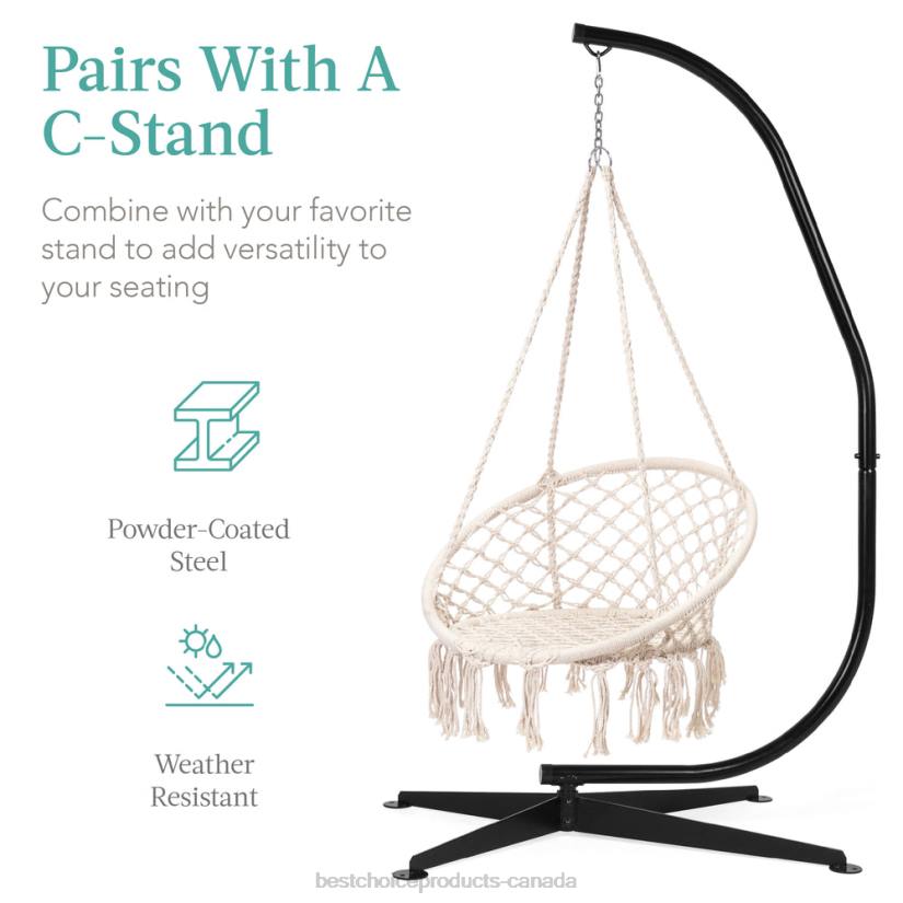 4LT21464 Beige Best Choice Products Cotton Macrame Hammock Hanging Chair Swing, Handwoven w/ Backrest