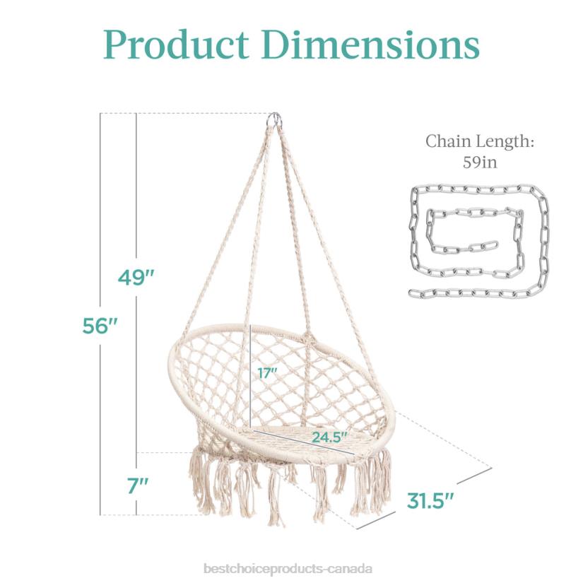 4LT21464 Beige Best Choice Products Cotton Macrame Hammock Hanging Chair Swing, Handwoven w/ Backrest